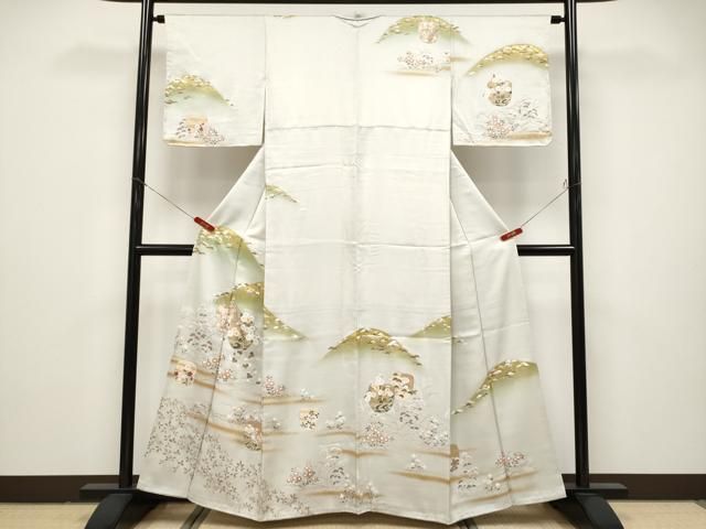 平和屋着物●極上　訪問着　駒刺繍　霞遠山草花文　金彩　逸品　未使用　CYAA4868s6 平和屋着物○極上 訪問着 駒刺繍 霞遠山草花文 金彩 逸品 未使用