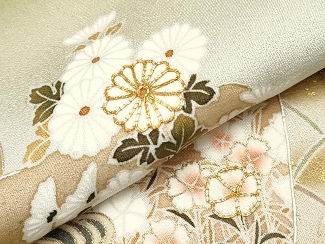 平和屋着物●極上　訪問着　駒刺繍　霞遠山草花文　金彩　逸品　未使用　CYAA4868s6 平和屋着物○極上 訪問着 駒刺繍 霞遠山草花文 金彩 逸品 未使用
