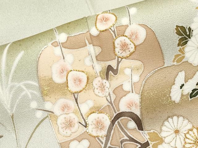 平和屋着物●極上　訪問着　駒刺繍　霞遠山草花文　金彩　逸品　未使用　CYAA4868s6 平和屋着物○極上 訪問着 駒刺繍 霞遠山草花文 金彩 逸品 未使用