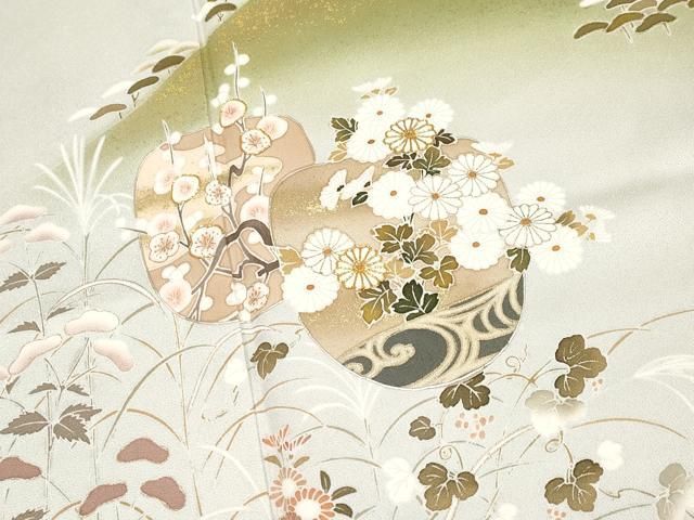 平和屋着物●極上　訪問着　駒刺繍　霞遠山草花文　金彩　逸品　未使用　CYAA4868s6 平和屋着物○極上 訪問着 駒刺繍 霞遠山草花文 金彩 逸品 未使用