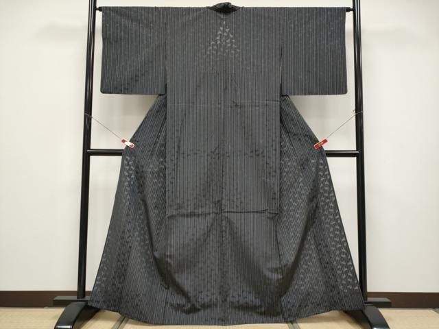 平和屋着物＊極上　夏物　お召　もじり織　白根沢　跳兎　黒地　逸品　CYAA4874s6 平和屋着物＊極上 夏物 お召 もじり織 白根沢 跳兎 黒地 逸品