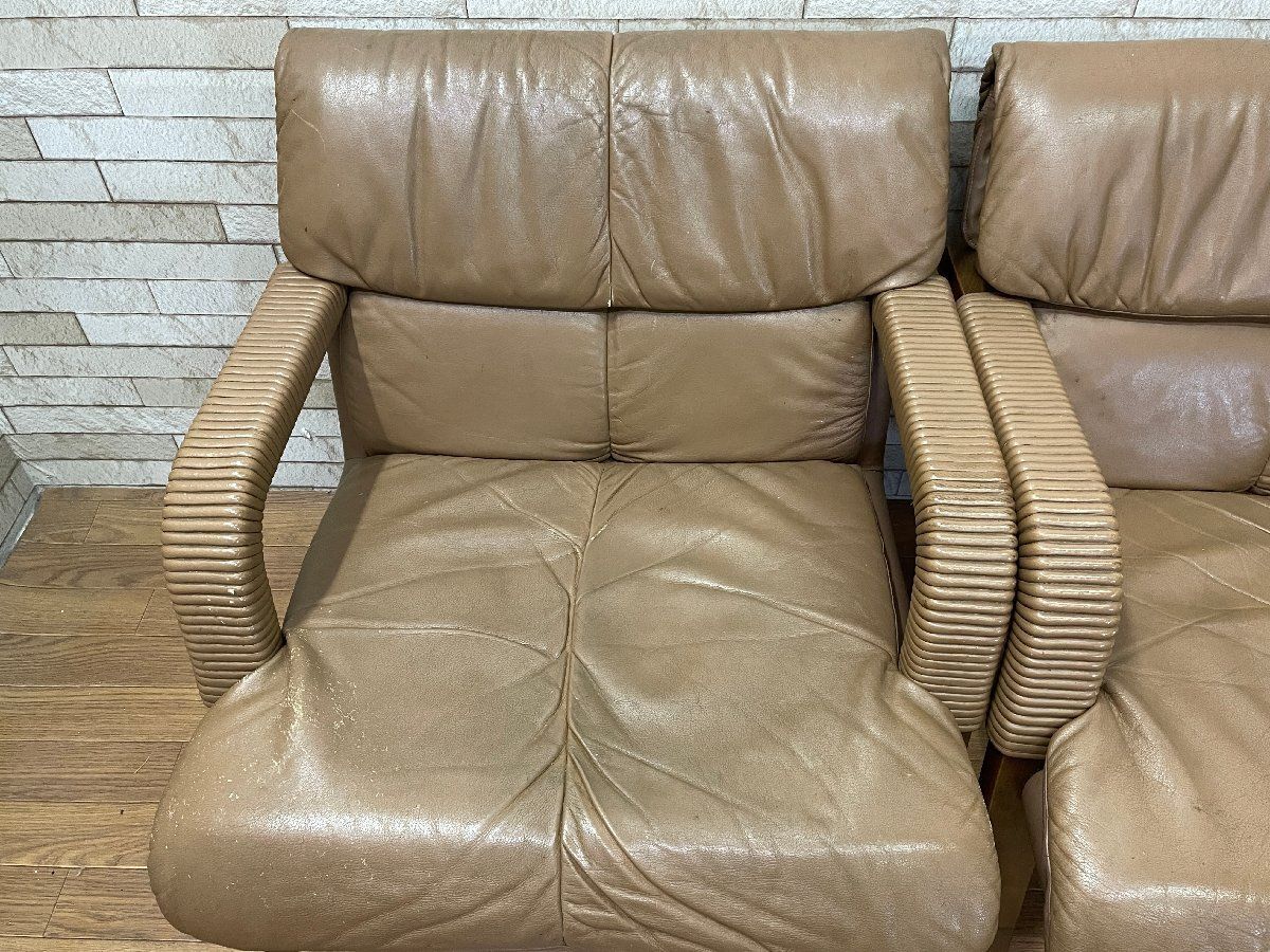 ○冨士ファニチア FUJI FURNITURE 1人掛け 本革アームチェア 2脚セット