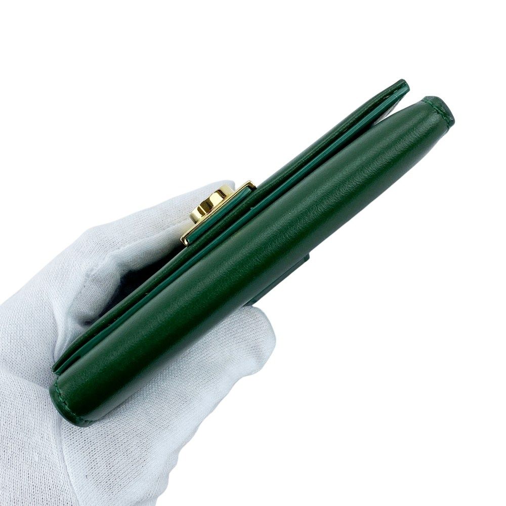 フェラガモ ■美品■ 三つ折り 財布 コンパクト ウォレット ガンチーニ レザー GP グリーン ゴールド 220630 【627408】5 フェラガモ □美品□ 三つ折り 財布 コンパクト ウォレット ガンチーニ
