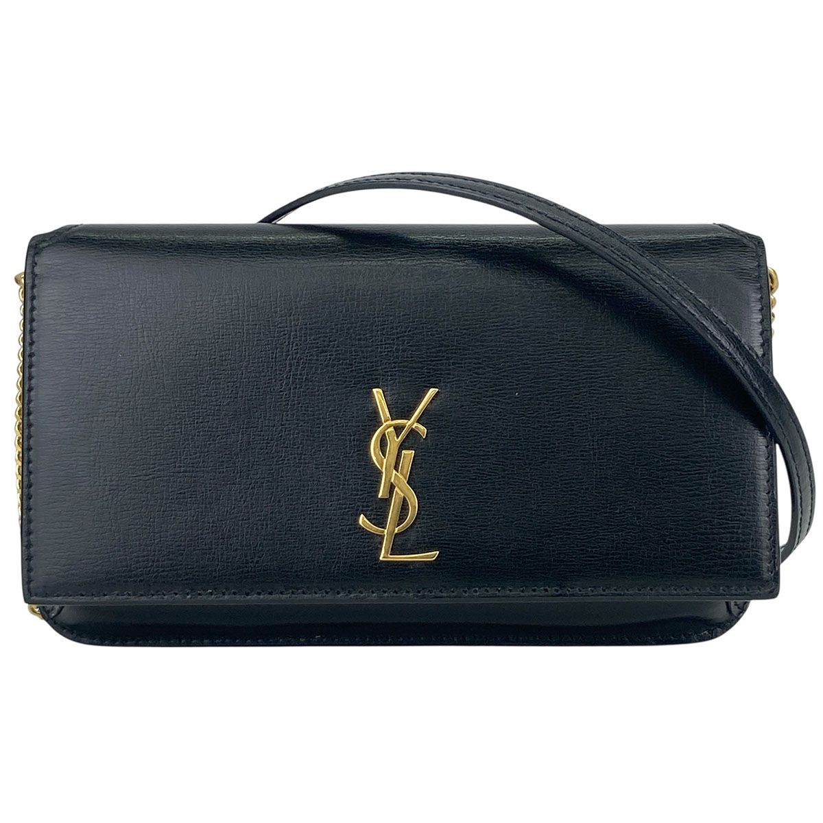 SAINT LAURENT サンローラン カサンドラ フォンホルダー ショルダーバッグ 635095 レザー ブラック ゴールド金具  レディース【中古】 SAINT LAURENT サンローラン カサンドラ フォンホルダー ショルダー