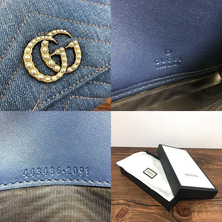 33 送料込み！ 未使用品 GUCCI 長財布 443436 デニム GGマーモント 箱 