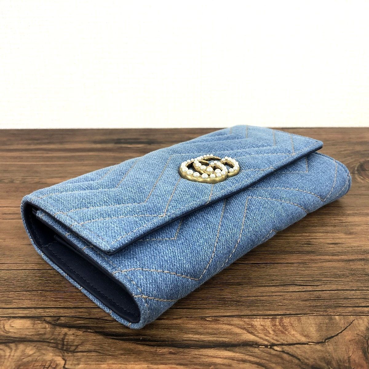 33 送料込み！ 未使用品 GUCCI 長財布 443436 デニム GGマーモント 箱 