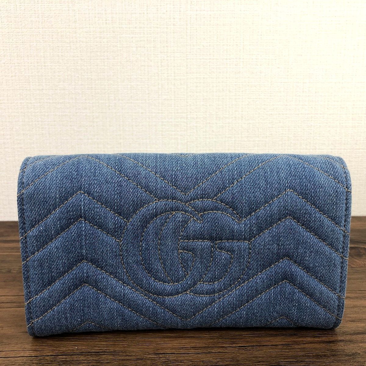 33 送料込み！ 未使用品 GUCCI 長財布 443436 デニム GGマーモント 箱 