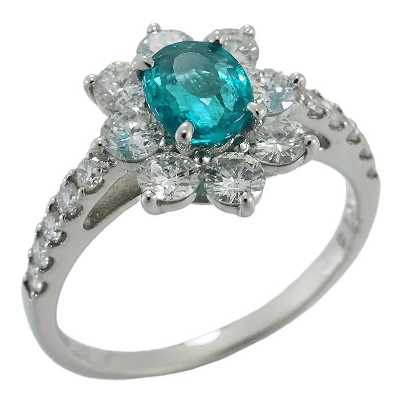 파라이바 토르말린/0.65CT 오리진 (브라질) 다이아몬드/1.01캐럿 디자인 링 12.5 Pt900 플래티넘
