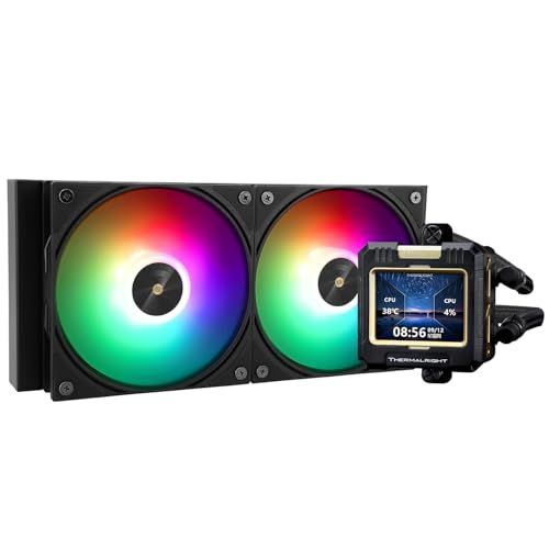 Thermalright FW 240 black ARGB CPU water cooler, 2 PWM fans at 2000RPM, IPS LCD screen with 320*240 resolution, liquid CPU cooler, CPU PC Aio cooler for AMD: AM4/A bcdf58ee