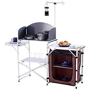 CampLand 折りたたみ調理テーブル アウトドア ポータブル クックステーション アルミ キャンプ キッチン 収納オーガナイザー ウインドスクリーン