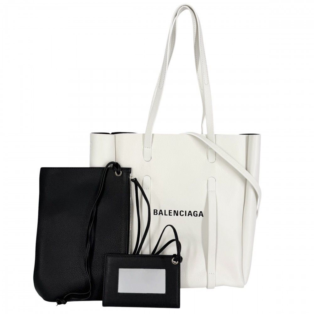 【売り尽くし】BALENCIAGA バレンシアガ 2WAY エブリデイトートXS ポーチ付き ハンドバッグ ショルダーバッグ 肩掛け 489813 レザー    ホワイト 白 シルバー金具 レディース【中古品】 バレンシアガ 2WAY レディース エブリデイトートXS ポーチ付き