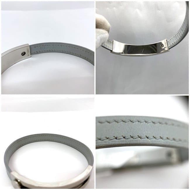 エルメス ブレスレット プスプス グレー シルバー 美品 レザー メタル