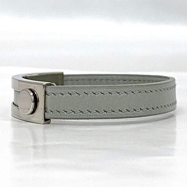 エルメス ブレスレット プスプス グレー シルバー 美品 レザー メタル