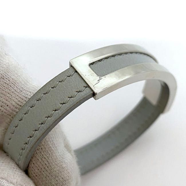 エルメス ブレスレット プスプス グレー シルバー 美品 レザー メタル