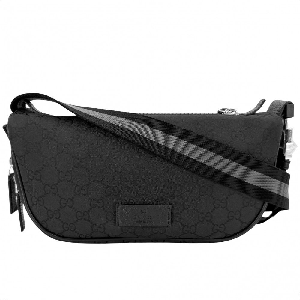グッチ ウエストバッグ メンズ ボディバッグ ショルダーバッグ 斜め掛け GUCCI 449182 GGナイロン ブラック 黒 シルバー金具 美品【中古品】
