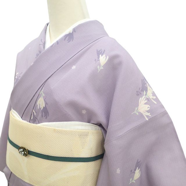 夏物 小紋 着物 リサイクル 絽 正絹 単衣 藤紫色 紫 菊 小花 カジュアル 中古 仕立て上がり 身丈157 裄丈64.5 Ｍサイズ みやがわ sb17404 中古】 夏物 小紋 着物 リサイクル 絽 正絹 単衣 藤紫色 紫 菊 小花 夏