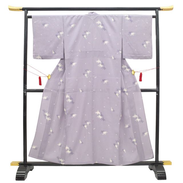夏物 小紋 着物 リサイクル 絽 正絹 単衣 藤紫色 紫 菊 小花 カジュアル 中古 仕立て上がり 身丈157 裄丈64.5 Ｍサイズ みやがわ sb17404 中古】 夏物 小紋 着物 リサイクル 絽 正絹 単衣 藤紫色 紫 菊 小花 夏