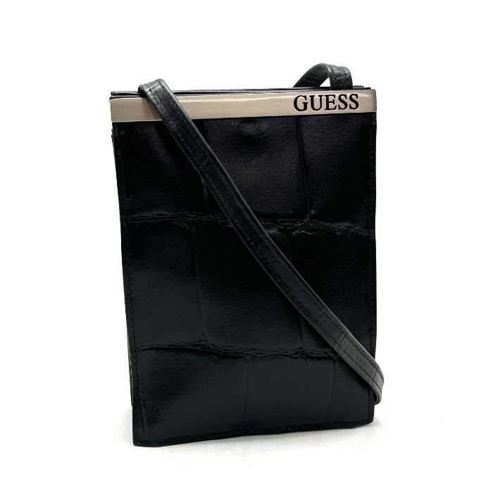 中古】良品 GUESS ゲス ロゴ クロコ 型押し レザー ショルダー バッグ 