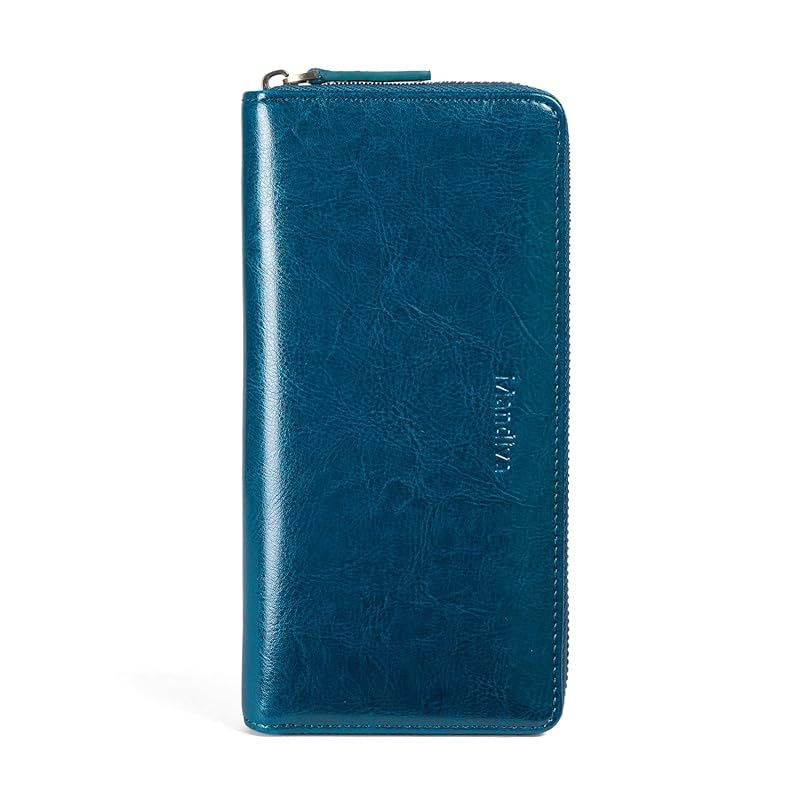 [Mandiva]長財布 レディース 財布 本革 RFID スキミング防止 セパレート型 小銭入れ 大容量 ラウンドファスナー (ブルー) 0