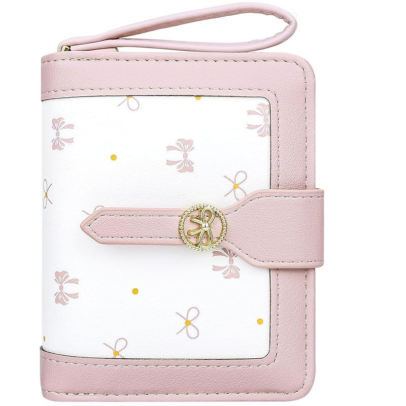 [Farcauo] 財布 レディース ミニ財布 レディース 2つ折り 人気 可愛い 女性 の蝶の結び目模様が入ったピンクの wallet women コインポケット付き 小銭入れ 0