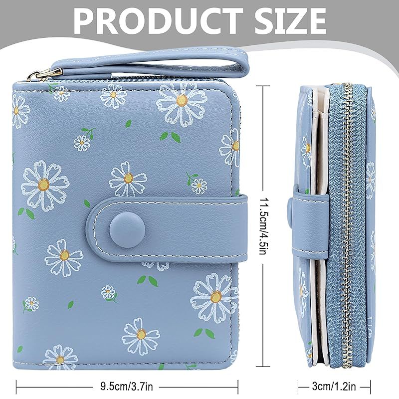 [Farcauo] 財布 レディース ミニ財布 レディース 2つ折り 人気 可愛い 女性 小菊の模様が入った青いウォレット 花柄 wallet women コインポケット付き 小銭入れ 0