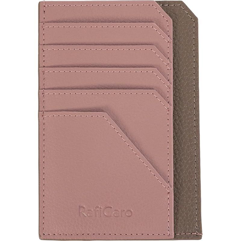 [RafiCaro] ミニ財布 本革 バイカラー フラグメントケース YKKファスナー ボックス付き 小銭入れ カードケース お札入れ 薄型 ピンク/ブラウン 1