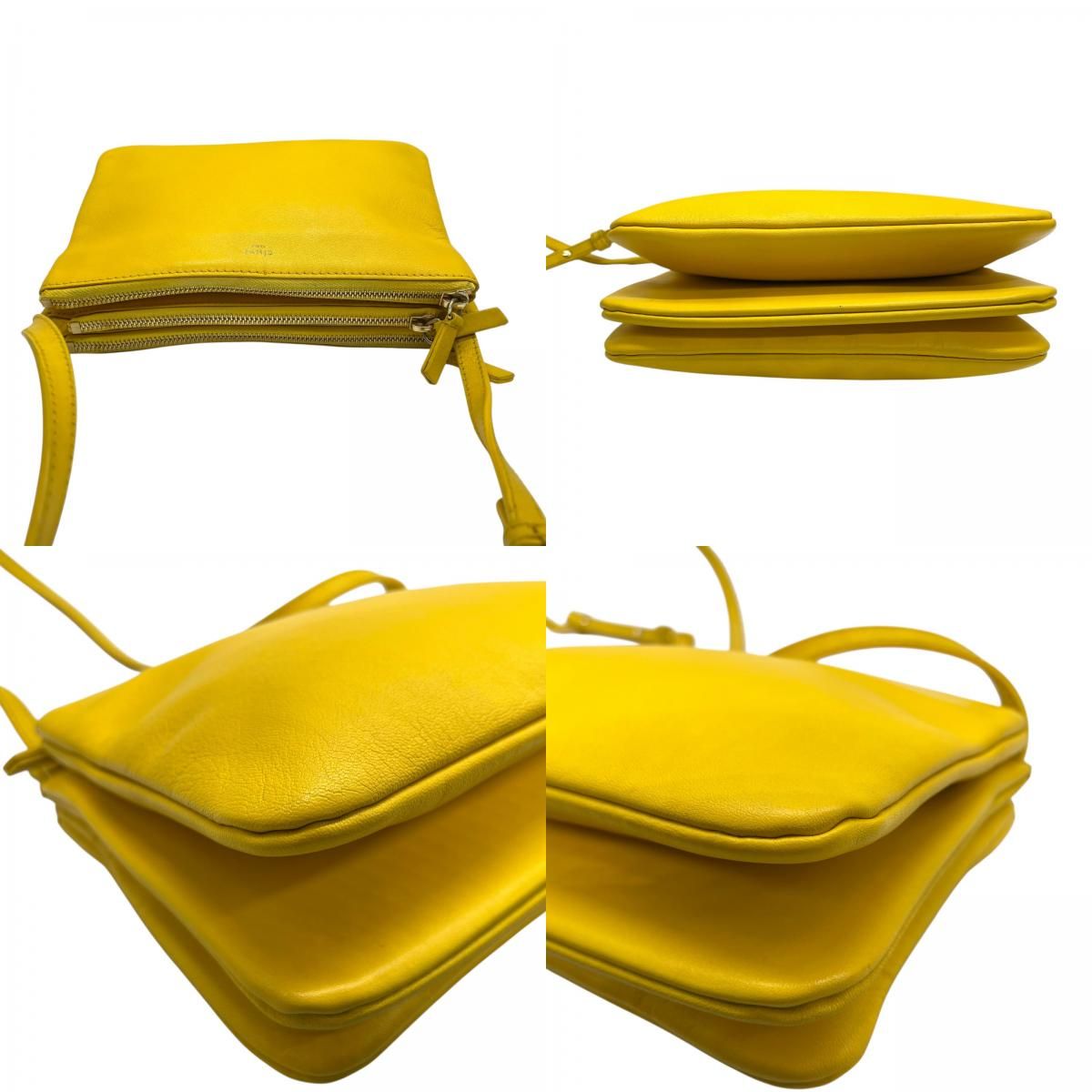 CELINE セリーヌ Trio Small トリオ スモール ショルダーバッグ E2 クロスボディバッグ ラムスキン レザー イエロー ゴールド金具 フィービー期 3連ポーチ レディース CELINE - CELINE セリーヌ Trio Small トリオ スモール ショルダー