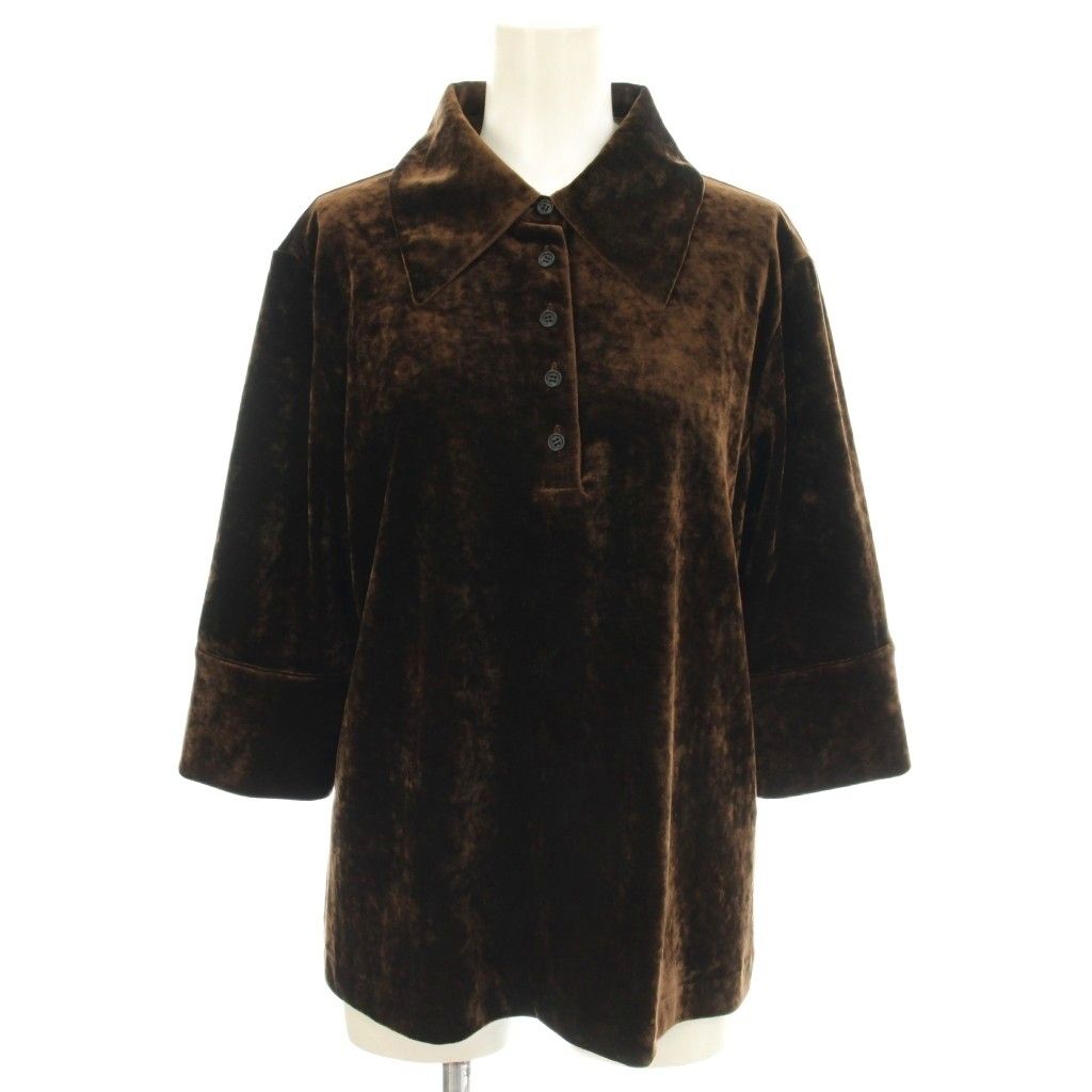 クラネ CLANE CRUSHED VELOUR POLO TOPS ベロア ポロシャツ 五分袖 2 茶 ブラウン 19122-4062 /☆G