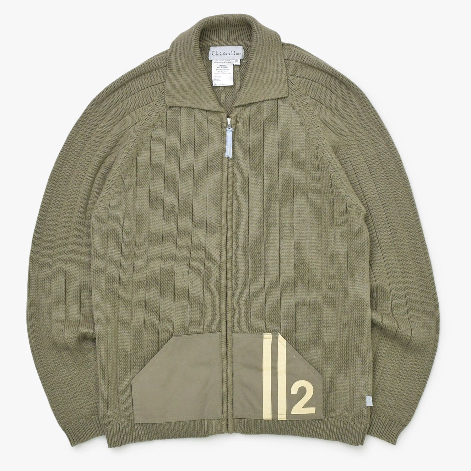Christian Dior クリスチャンディオール ジップアップ 長袖ニットシャツ サイズ10ANS キッズサイズ カーキ ナンバリング 美品 中古 4b001943 Christian Dior クリスチャンディオール ジップアップ 長袖ニット