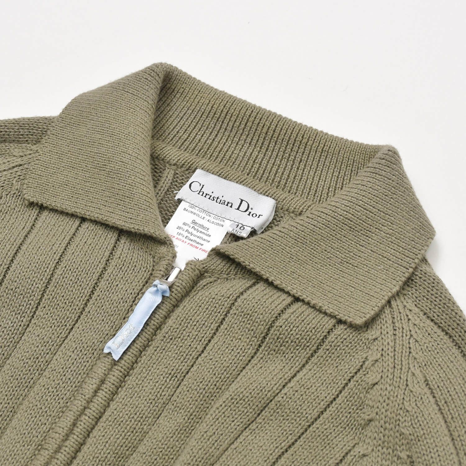 Christian Dior クリスチャンディオール ジップアップ 長袖ニットシャツ サイズ10ANS キッズサイズ カーキ ナンバリング 美品 中古 4b001943 Christian Dior クリスチャンディオール ジップアップ 長袖ニット