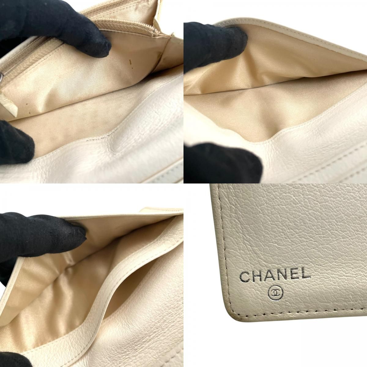 CHANEL 二つ折り長財布 アイボリー ココマーク CCロゴ シルバー金具