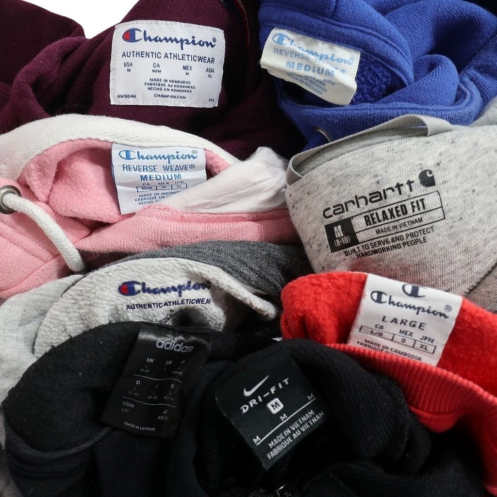 古着卸 ブランドMIX スウェット 8枚セット ( レディース・キッズ・ユース  S/M/L ) チャンピオン カーハート アディダス 中古 古着 NE4355 古着卸 ブランドMIX スウェット 8枚セット ( レディース・キッズ