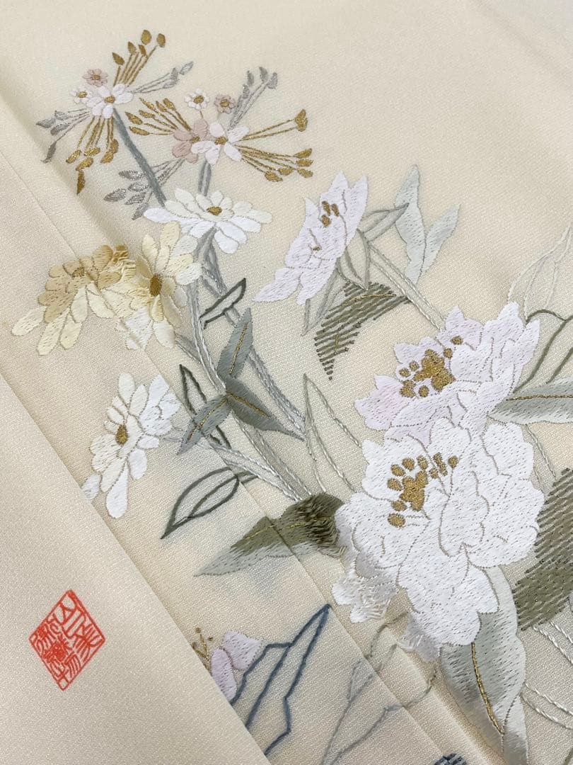 山口美術織物 手刺繍 付け下げ 正絹 躾糸付き パールトーン加工済 A312 