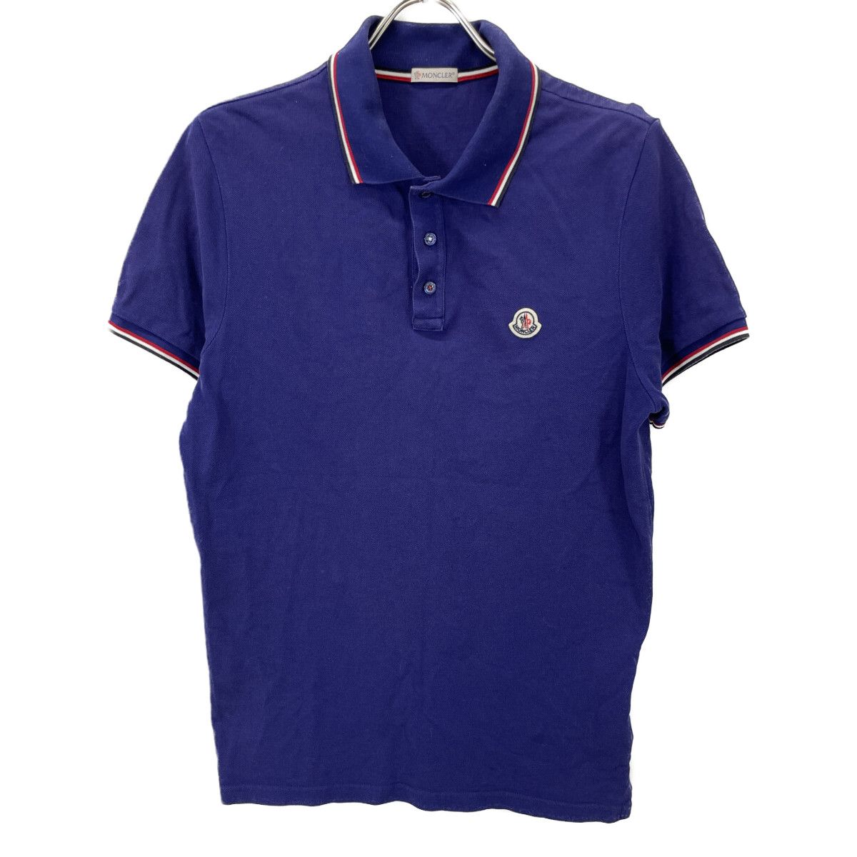 モンクレール MONCLER ポロシャツ L ブルー 美品 ロゴワッペン国内正規 MONCLER モンクレール 国内正規 MAGLIA POLO MANICA CORTA コットン