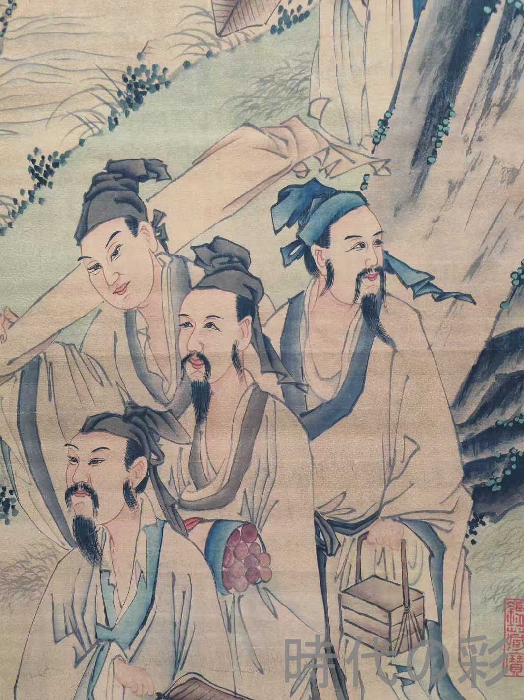 中国古美術『唐寅款 山水画』三尺中堂画 掛軸 表装済 宣紙 水墨画 旧蔵 模写 中国古美術【唐寅風 人物図】掛軸 宣紙 三尺中堂 表装済 人物画 肉筆