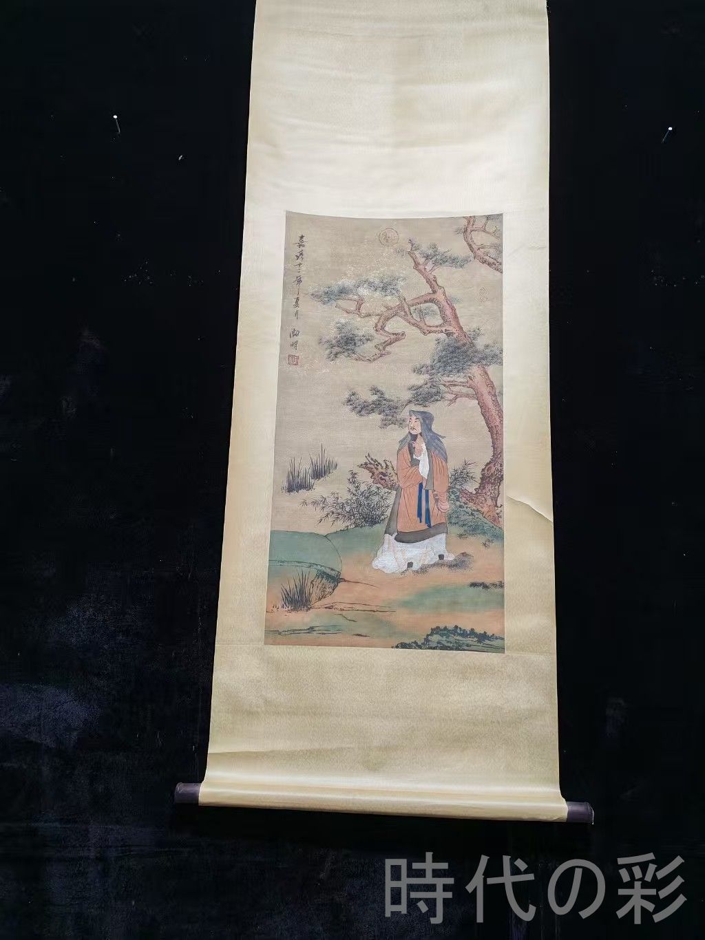 中国古美術・張大千款・飛天人物画・掛軸・純手描き・文房置物・水墨画・書道品・絹本 水墨画 掛軸 策杖倚天風 謝光力画 中国 絵画 山水 張大千大風堂 カラー