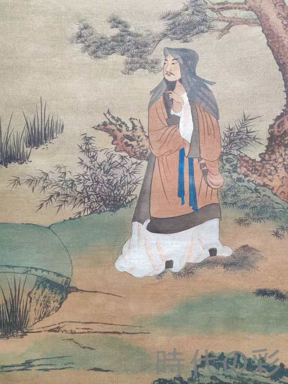 中国古美術【文徴明風 人物図】掛軸 絹本 三尺中堂 表装済 人物画 肉筆