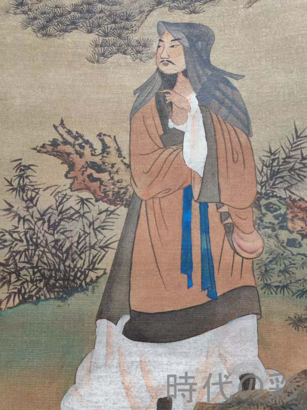 中国古美術【文徴明風 人物図】掛軸 絹本 三尺中堂 表装済 人物画 肉筆