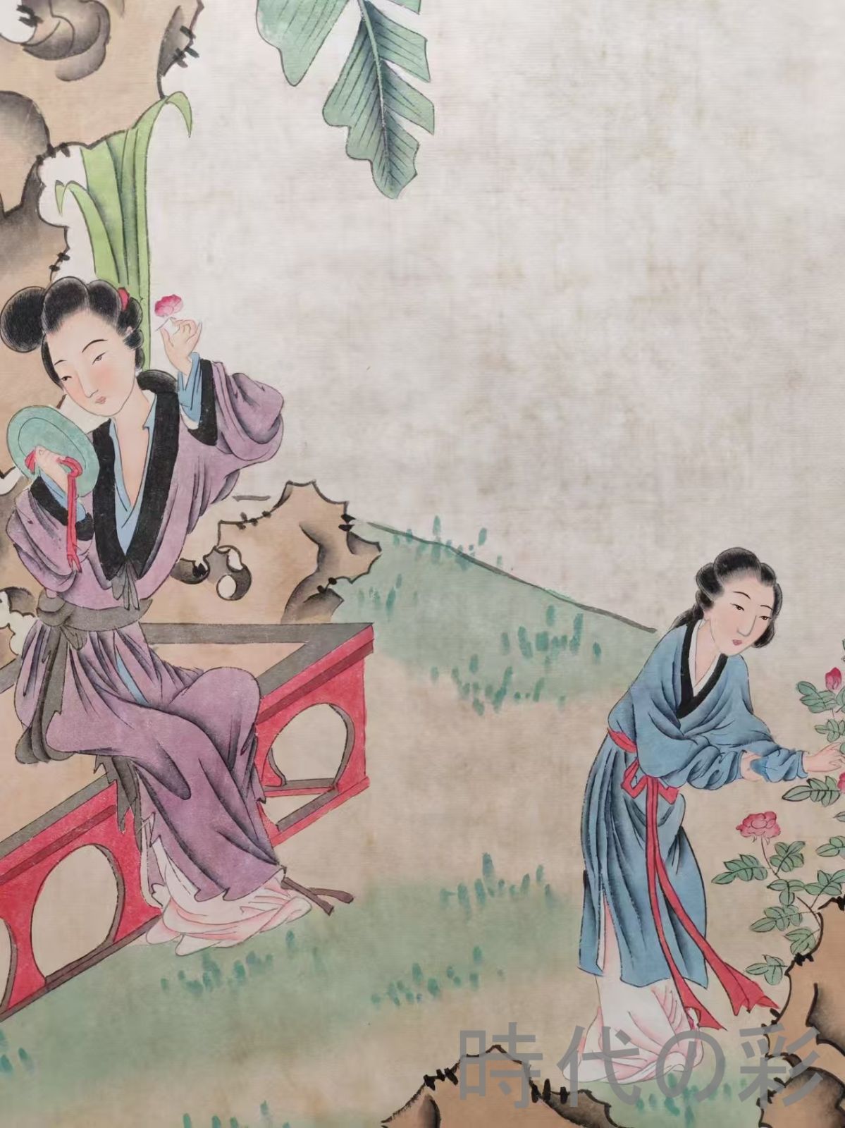 中国古美術【倪田風 人物図】掛軸 宣紙 三尺中堂 表装済 人物画 肉筆