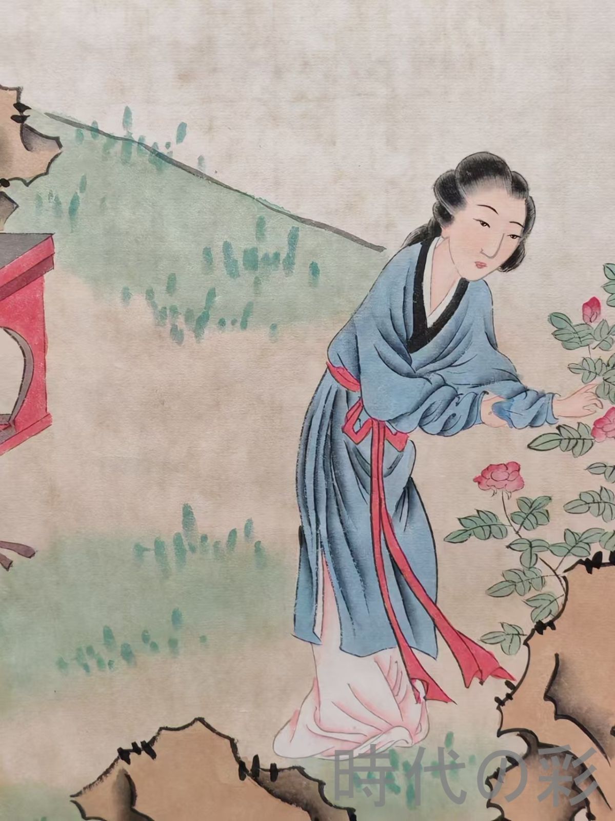 中国古美術【倪田風 人物図】掛軸 宣紙 三尺中堂 表装済 人物画 肉筆