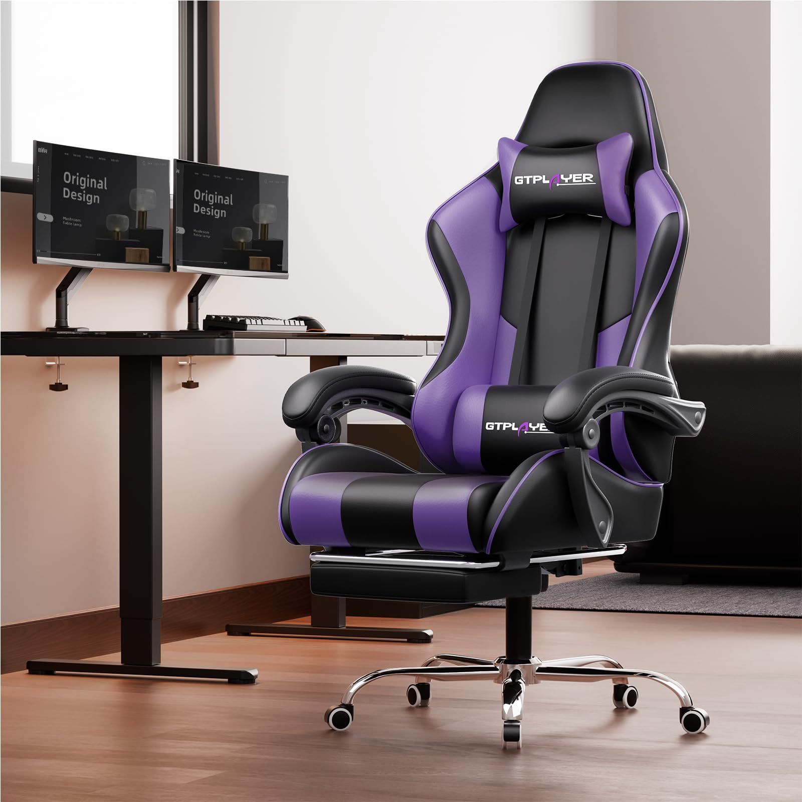 新品 GTPlayer ゲーミングチェア オットマン付き デスクチェア オフィスチェア ゲームチェア 145°リクライニング ハイバック ヘッドレスト ひじ掛け ランバーサポート テレワーク 椅子 パソコンチェア 蒸れない座面 PUレザー 気孔付き皮革 イス