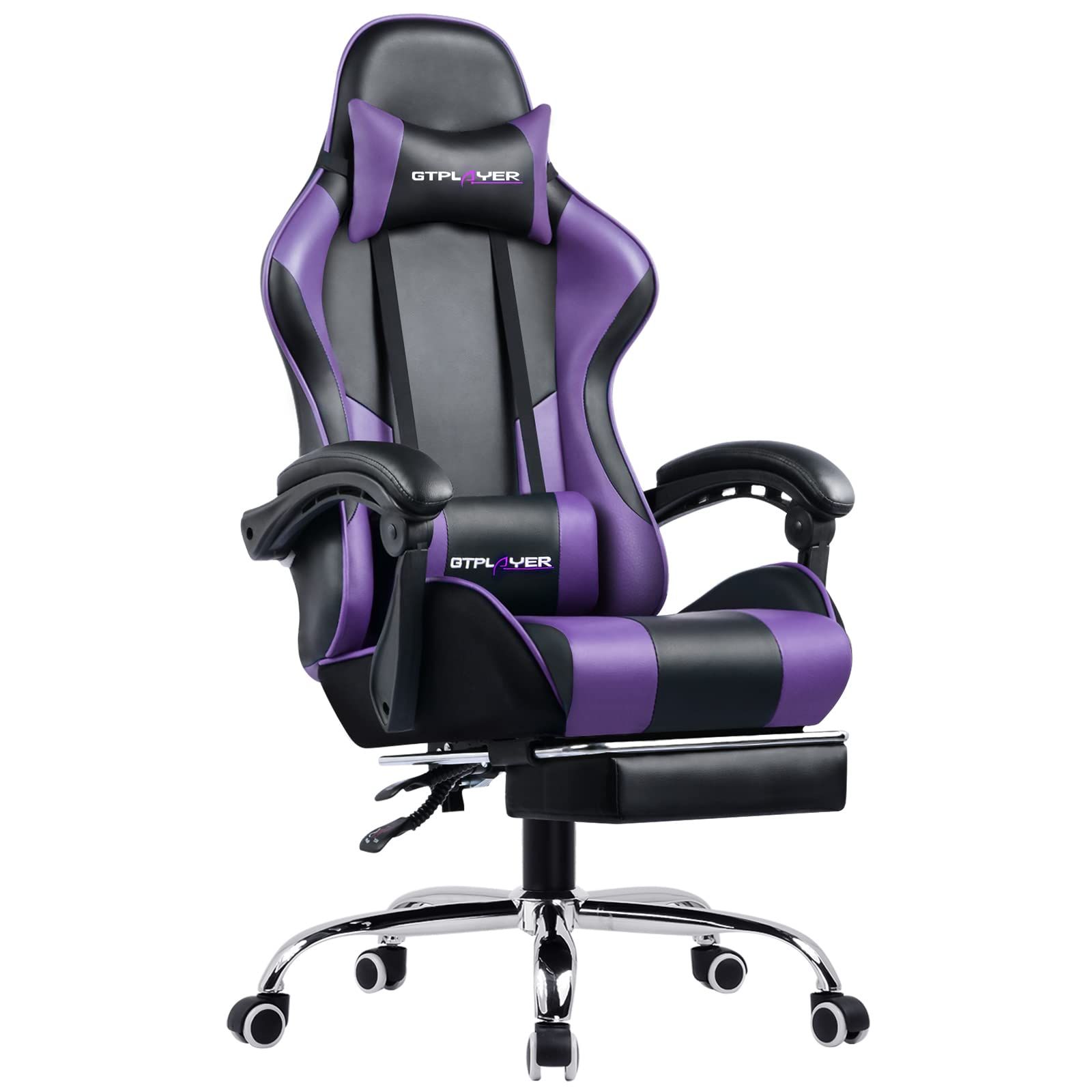新品 GTPlayer ゲーミングチェア オットマン付き デスクチェア オフィスチェア ゲームチェア 145°リクライニング ハイバック ヘッドレスト ひじ掛け ランバーサポート テレワーク 椅子 パソコンチェア 蒸れない座面 PUレザー 気孔付き皮革 イス