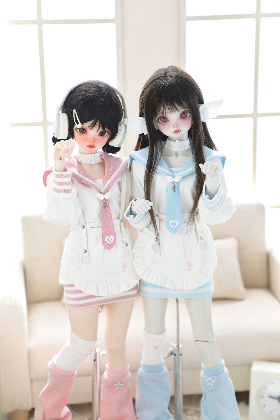 1/4 BJD 天使界隈 サブカル セーラー風 ナース メイド ドール服 エプロン付き MDD MSD 球体関節人形 双子コーデ 2色展開