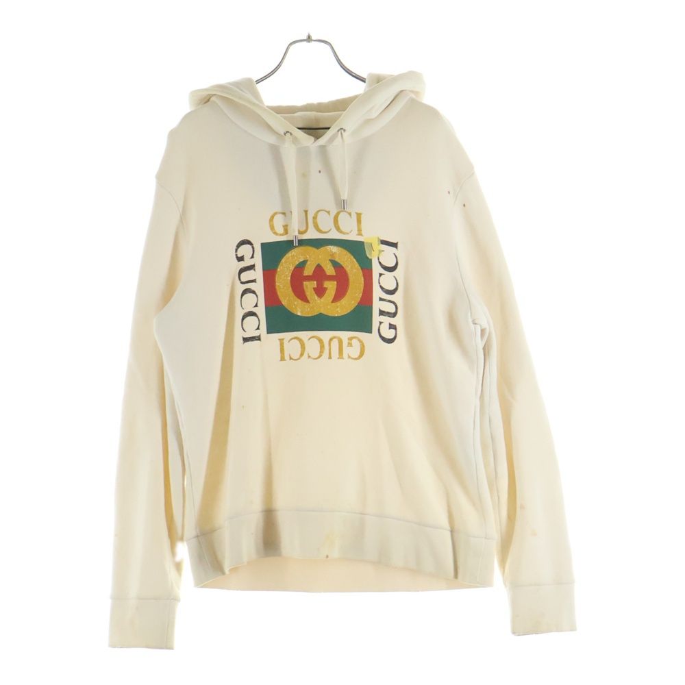 GUCCI (グッチ) 18SS オールドロゴプリント スウェット プルオーバーパーカー アイボリー 454585-X5J57