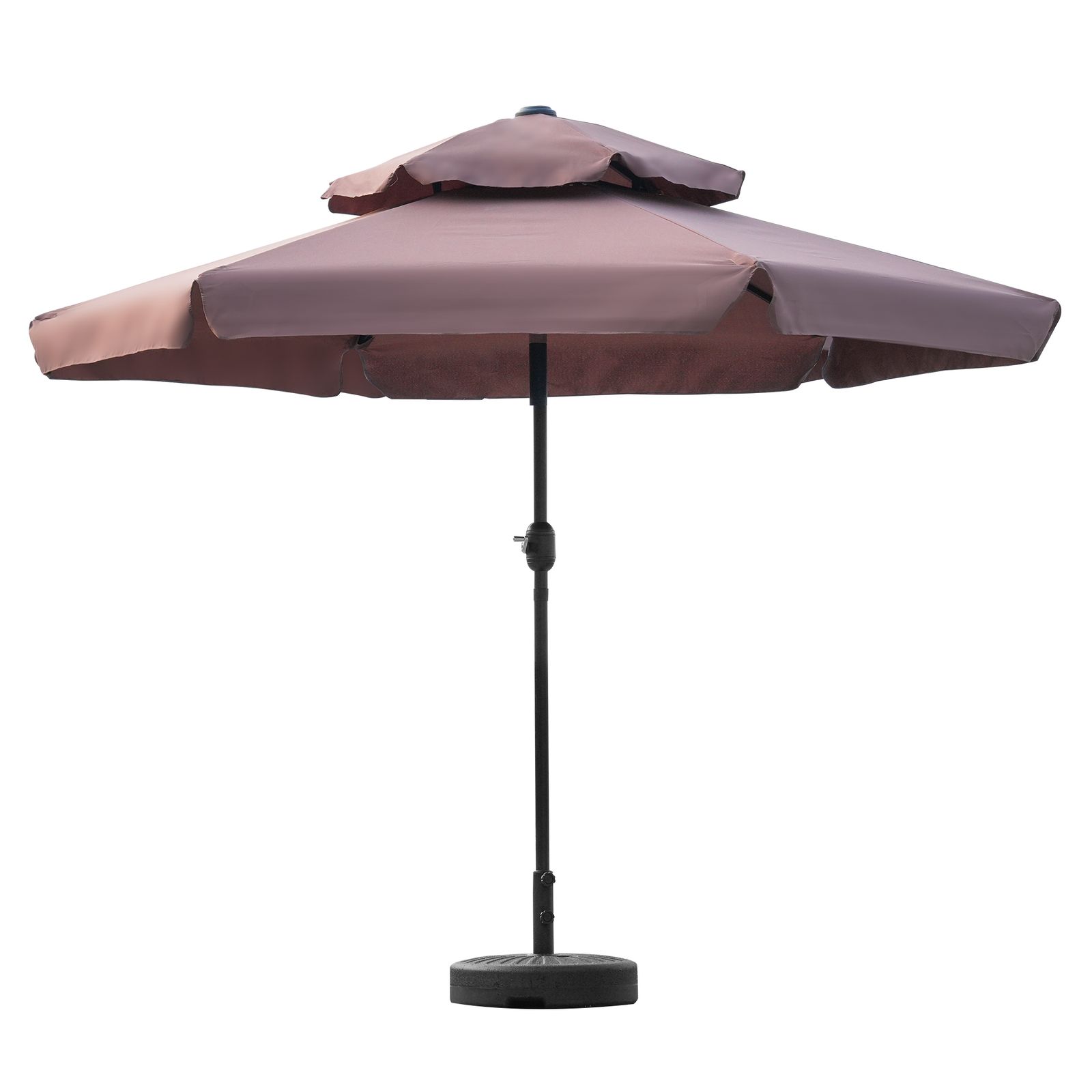 【ブラウン・荷葉辺デザイン・直径270cm ・ベース付き】パラソル＋ベースセット 30+UPF紫外線対策 角度調整 パラソルセット ベース パラソル ガーデンパラソル