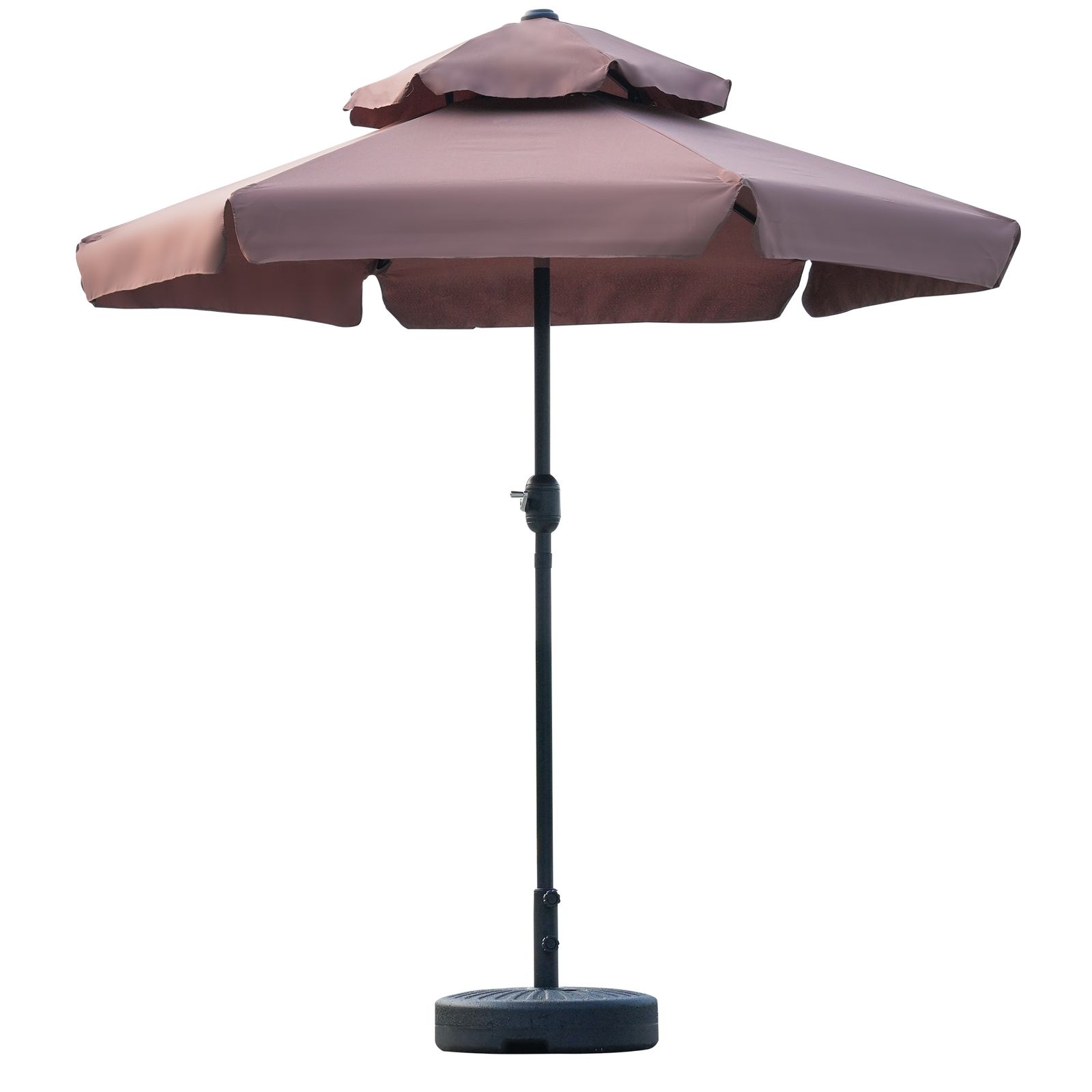 ブラウン・荷葉辺デザイン・直径220cm ・ベース付き】パラソル＋ベース