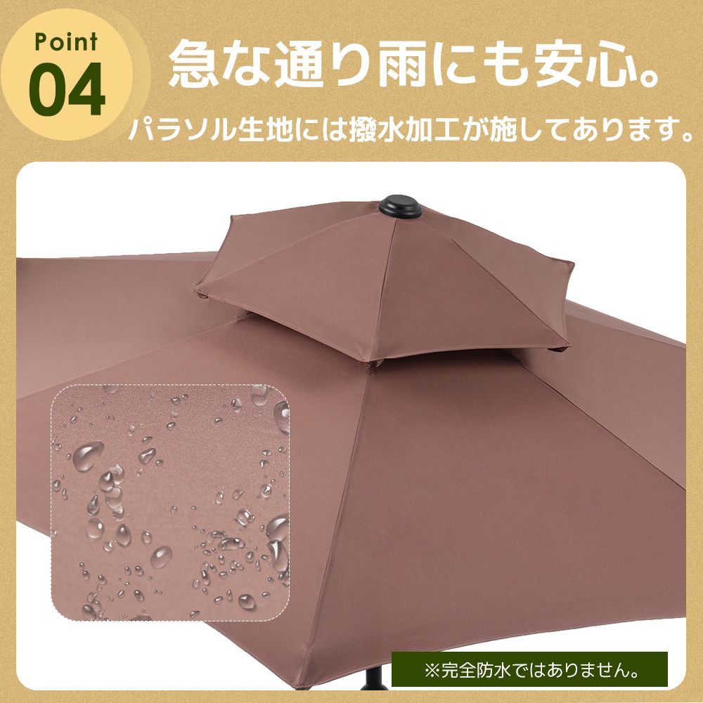 ブラウン・荷葉辺デザイン・直径220cm ・ベース付き】パラソル＋ベース