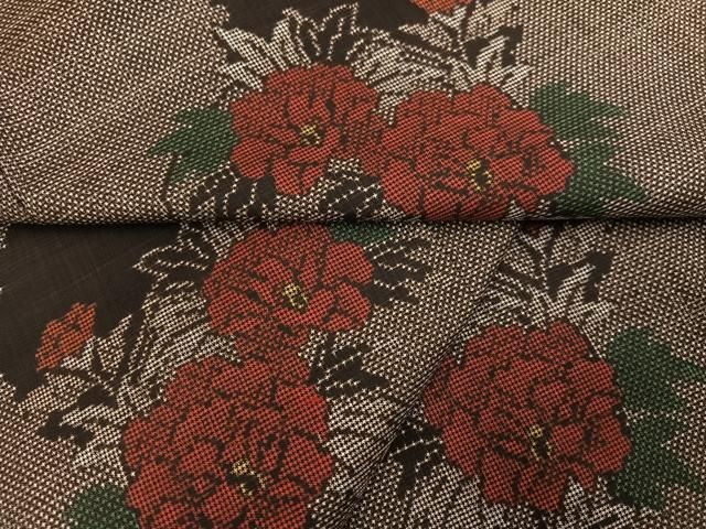 平和屋着物●本場大島紬　一元7マルキ　雪輪草花文　正絹　逸品　未使用　AABH2014ph 平和屋着物○本場大島紬 一元7マルキ 雪輪草花文 正絹 逸品 未使用