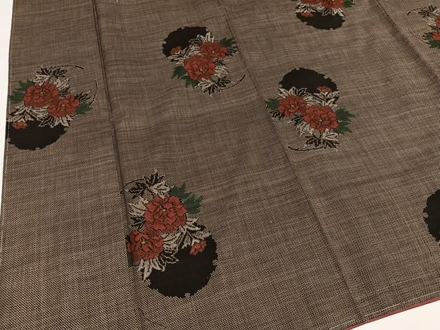 平和屋着物●本場大島紬　一元7マルキ　雪輪草花文　正絹　逸品　未使用　AABH2014ph 平和屋着物○本場大島紬 一元7マルキ 雪輪草花文 正絹 逸品 未使用