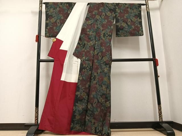 平和屋着物●本場大島紬　一元7マルキ　草花文　正絹　逸品　AABH2041ph 平和屋着物○本場大島紬 一元7マルキ 草花文 正絹 逸品 AABH2041ph